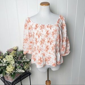 LOFT Off Shoulder Orange Floral smocked, Peblum top